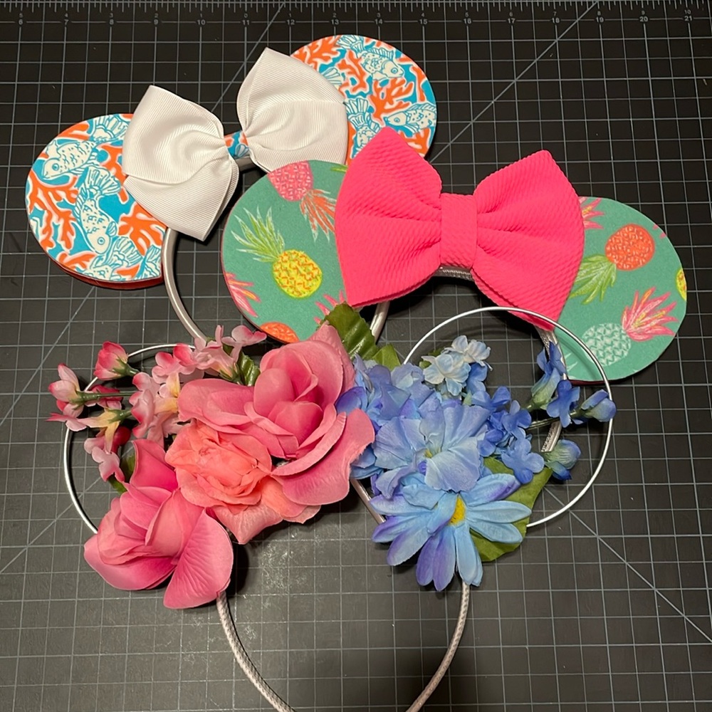 Mickey Mouse Bow Ears Lot of 3 - Lilly Pulitzer Pineapple Make it Pink Floral